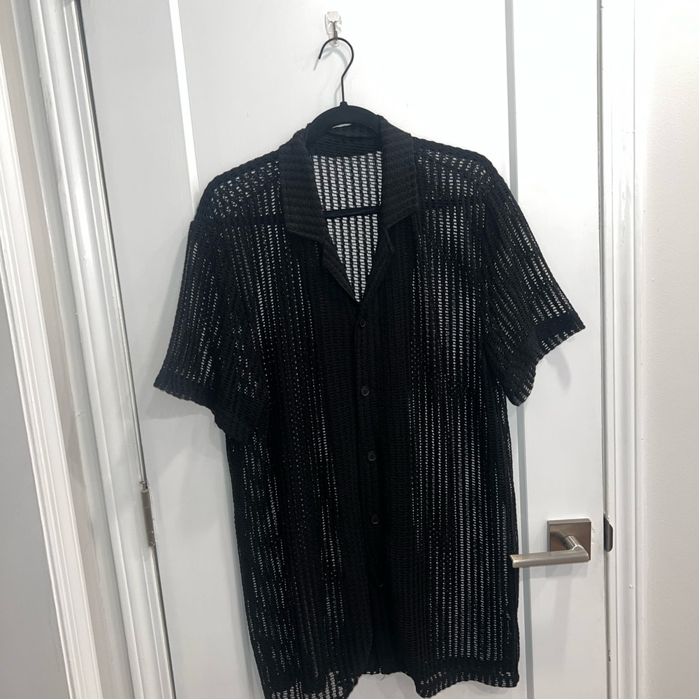 Black Knit Button-Up Shirt